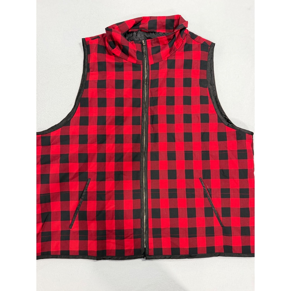 Andree by Unit Red Black Buffalo Plaid Zip Up Vest Mock Neck Womens 1X P11613